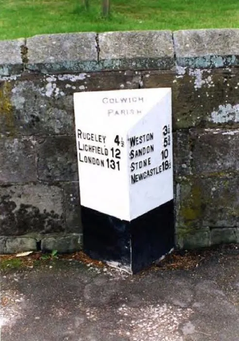 Old Milepost in Great Haywood village, Colwich parish