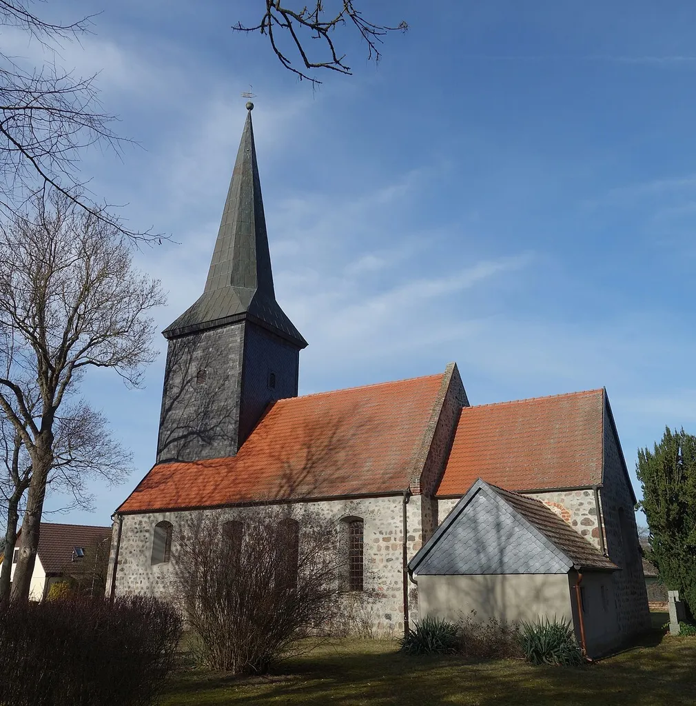 South-south-eastern view of the church in Protzen , Fehrbellin municipality , Ostprignitz-Ruppin district, Brandenburg state, Germany.