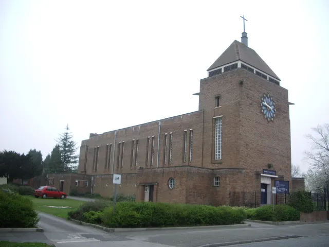 Church of England parish church of St Luke the Physician, Brownley Road, Benchill, Wythenshawe, Greater Manchester, seen from the northwest