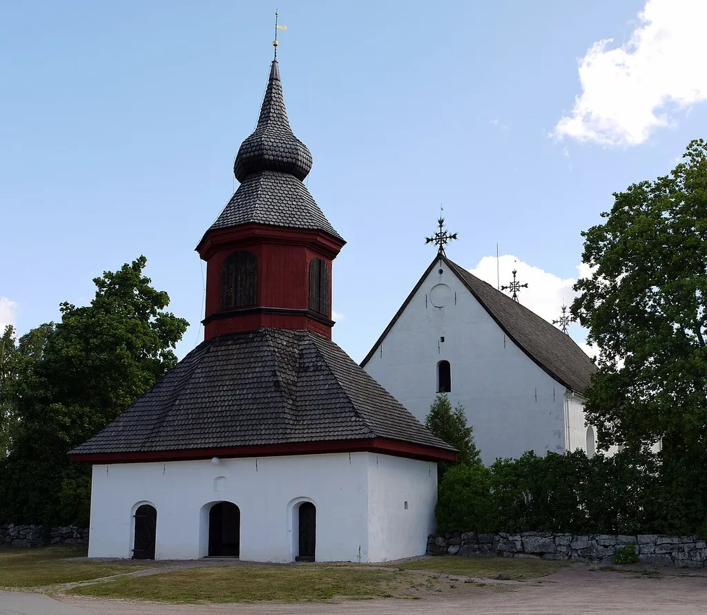 Askainen Church and belfry in Askainen, Masku, Finland.