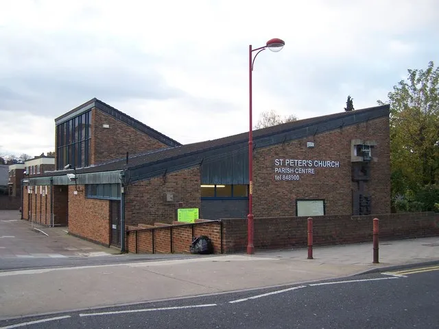 St Peter's parish church, Delce Road, Rochester, Kent, seen from east-southeast