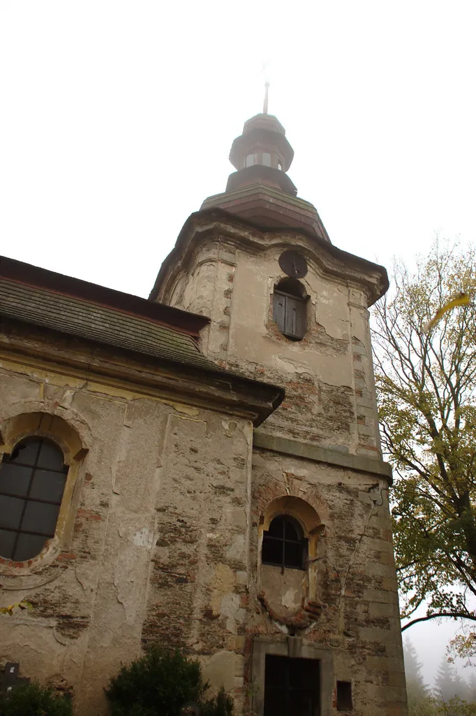 Church tower in Komárov near Toužim, Karlovy Vary Region, CZ