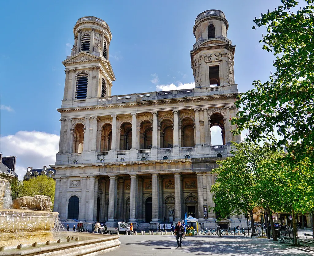 Facade of the Church of St. Sulpitius, Paris, Region of Île-de-France, France.