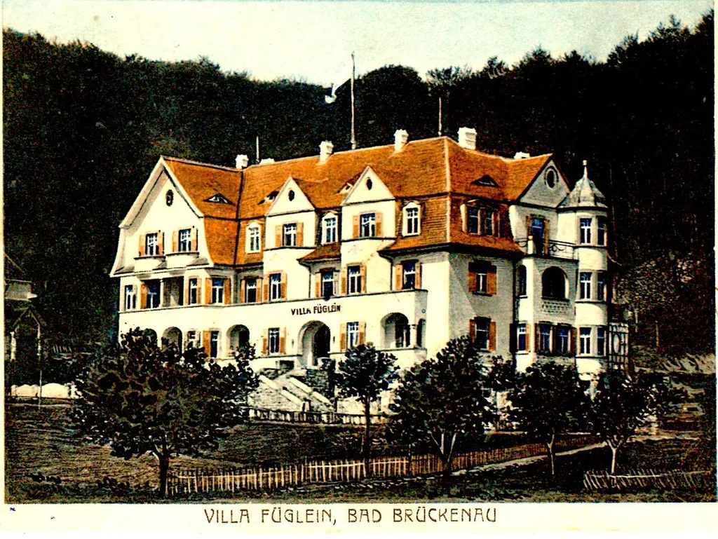 Nachkolorierte Bildpostkarte der Villa Füglein in Bad Brückenau (ca. 1914)