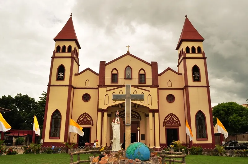 Facade of the San Carlos Borromeo Cathedral Parish, seat of the Roman Catholic Diocese of San Carlos (Dioecesis Sancti Caroli Borromeo) in the City of San Carlos, Negros Occidental, Philippines.
