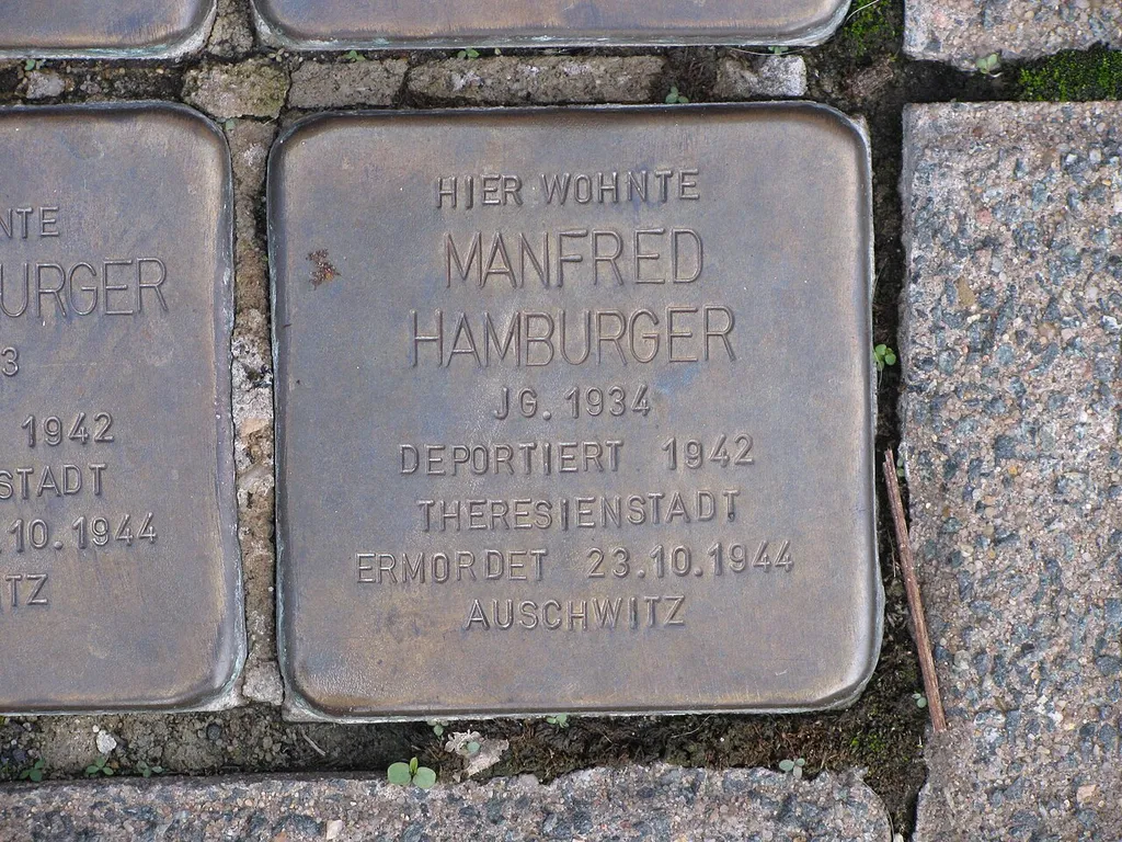 der Stolperstein für Manfred Hamburger vor dem Haus Neugasse 5 in Langenselbold