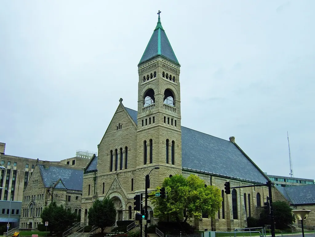 St. Ambrose Cathedral at 607 High Street in Des Moines, Iowa. Added to the National Register of Historic Places in 1979.
