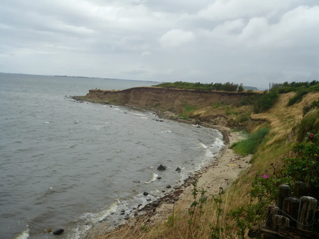 Cliffs at the west end of the Danish island of Drejø, as seen from the "Drejø Skov" (forest) road.
