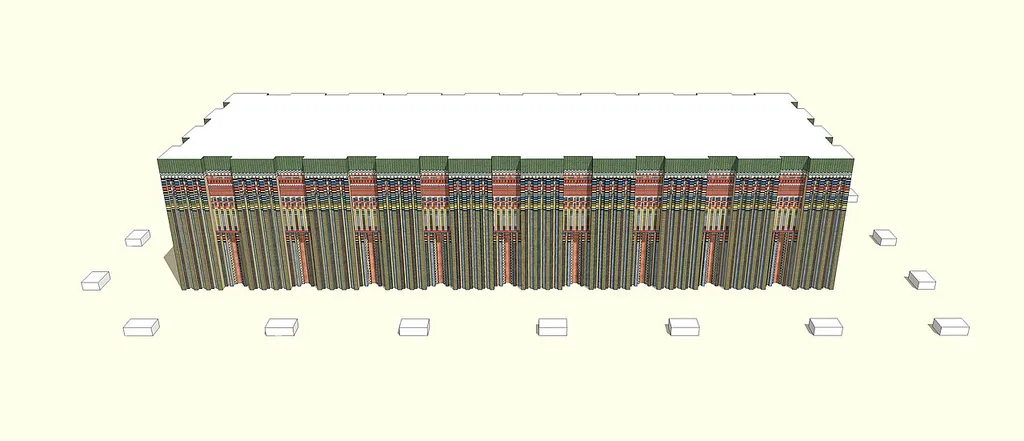 Reconstitution 3D du mastaba S3503 de Saqqarah (d'après les plans effectués par W. B. emery, "Great Tombs of the First Dynasty", II, 1954, pl. XXXVIII)