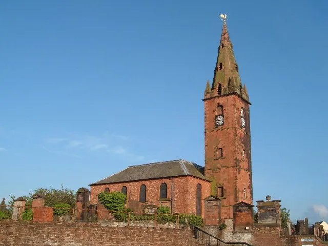 St Michaels Church. Dumfries. The graveyard is on the Burns Trail, and the Burns Mausoleum can be found in the graveyard. This photo was taken from by the statue of Jean Amour