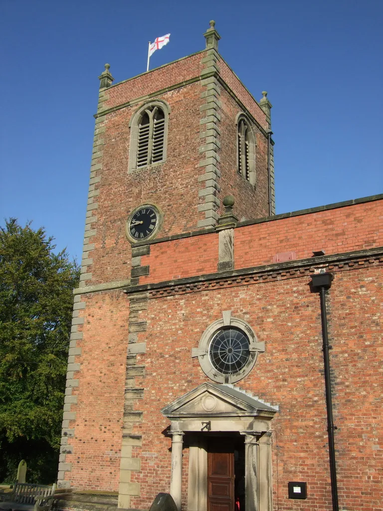 Photograph of the tower and west end of St Bartholomew's Church, Church Minshull