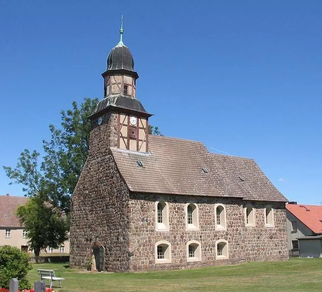 Stone church Raben, built in the first half of the13th century. The village Raben is a part of the municipality Rabenstein/Fläming in the district Potsdam Mittelmark, state Brandenburg, Germany. Raben appertains to the natural preserve Naturpark Hoher Fläming.