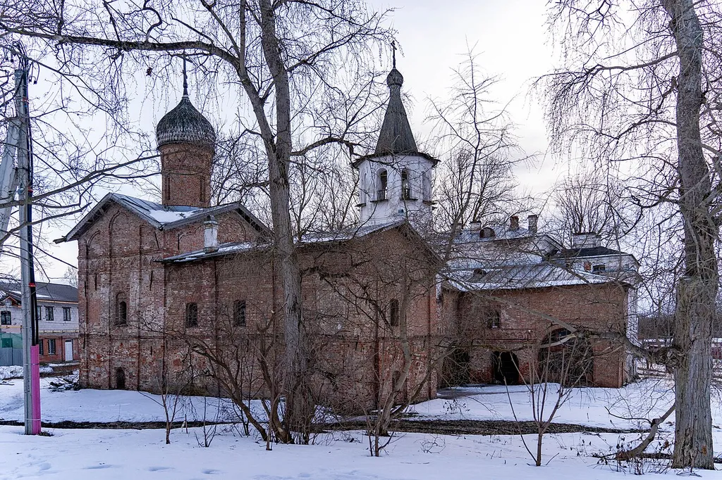 The complex of churches of the Annunciation and Archangel Michael on the Trade Side, Velikiy Novgorod, Russia.