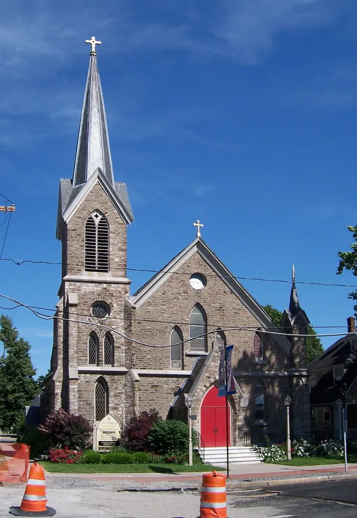 St. Luke's Episcopal Church in Brockport, New York. The church was built in 1855 and is listed on the National Register of Historic Places. This image's perspective was corrected using "hugin".