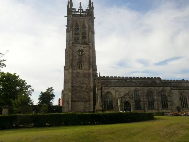 Parish church of St Michael and All Angels, Ashton-under-Lyne, Greater Manchester, seen from the south