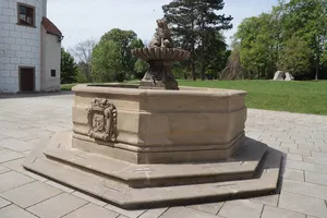 Lion fountain at Třebíč Castle