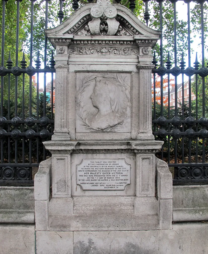 Memorial to Queen Victoria's last visit to the City on Victoria Embankment in London in October 2011