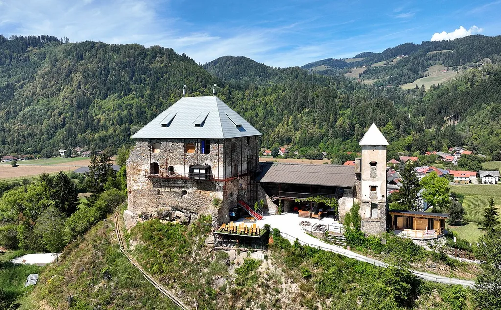 Southeast view of Haimburg Castle in Carinthia.
