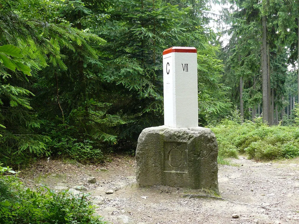 Czech Republic - Austria international border - border stone at historical tripoint of Bohemia, Moravia and Lower Austria