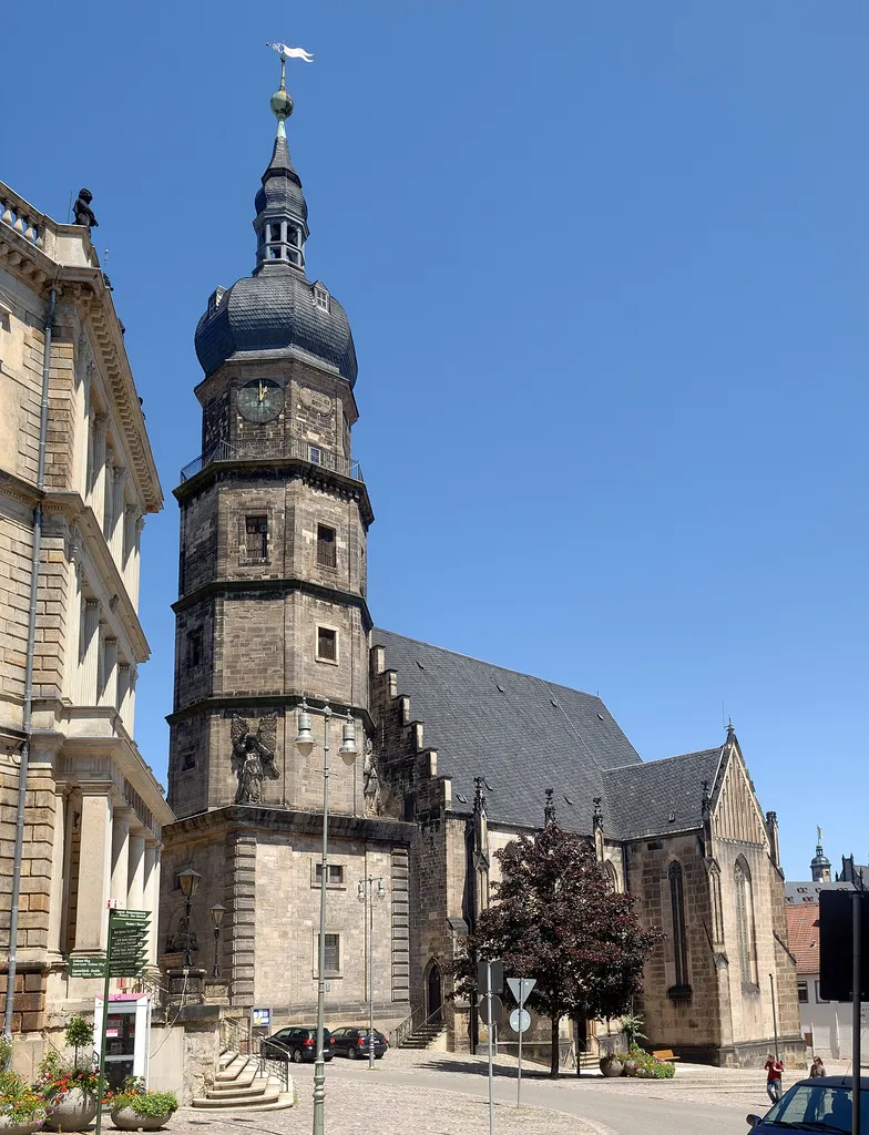 This image shows the church St. Bartholomäi in Altenburg, Thuringia, Germany. It is a two segment panoramic image.