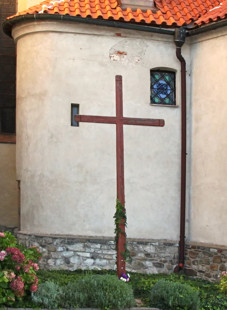 Cross at St. Peter and St. Paul Church in Ledeč nad Sázavou, Havlíčkův Brod District, Vysočina Region, Czechia.