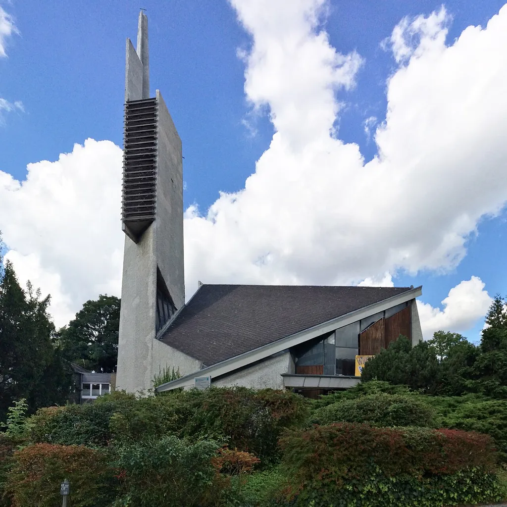 Moderner Wiederaufbau der Paul-Gerhardt-Kirche, Hauptstraße, Berlin-Schöneberg, 1958–1964, Hermann Fehling und Daniel Gogel