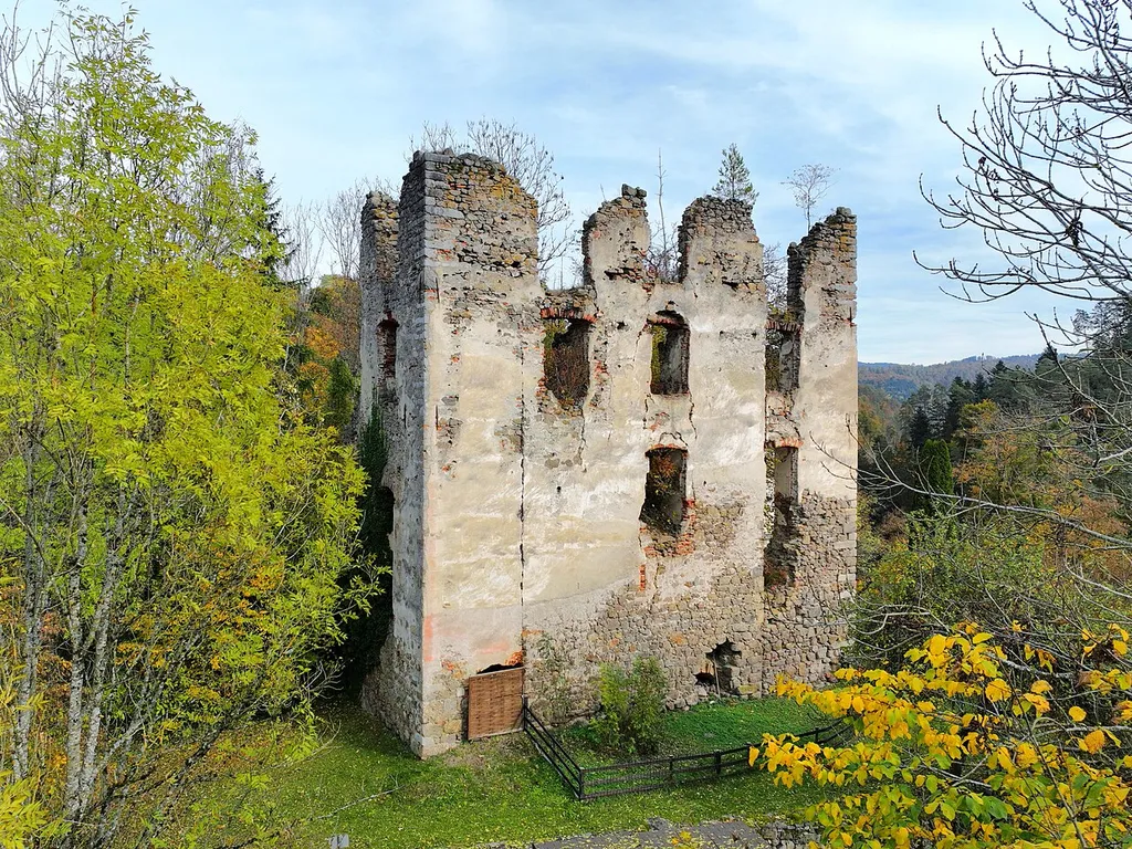 Southwest view of Rottenegg castle ruins in Upper Austria.