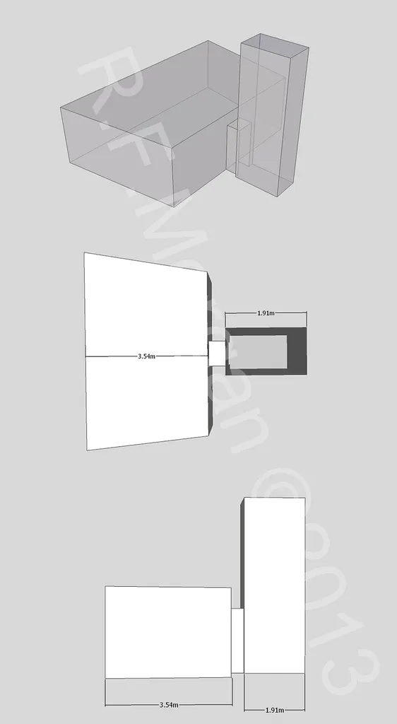 Isometric, plan and elevation images of KV44 taken from a 3d model