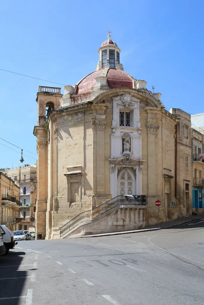 St. Paul Church at Triq San Pawl (front) and Fuq San Pawl (rear left) in Cospicua, Malta