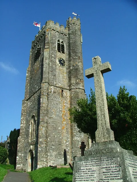 St. Mary's Church, Brixton. The village church and the memorial to the two world wars.