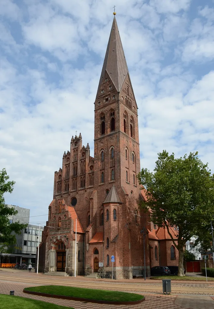 Odense, Denmark: Sankt Albani Kirke (St. Alban's Church), viewed from the southwest.