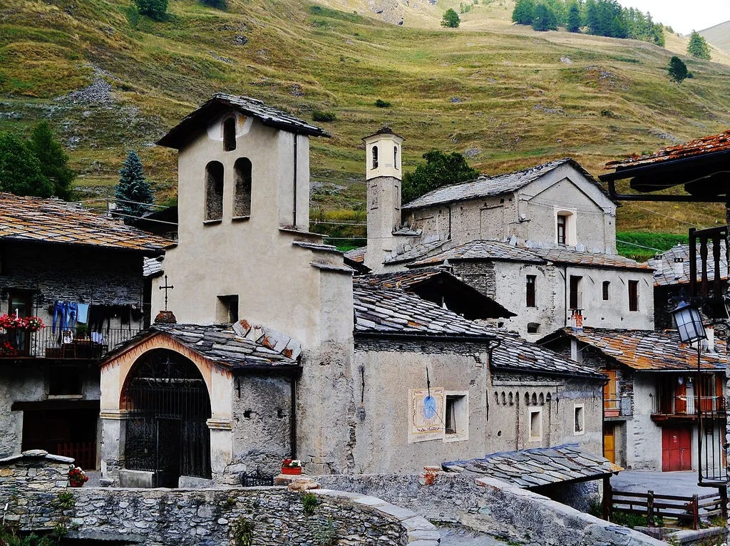 North Side of the Chapel of St. Anthony, Village of Chianale, Municipality of Pontechianale, Province of Cuneo, Region of Piedmont, Italy