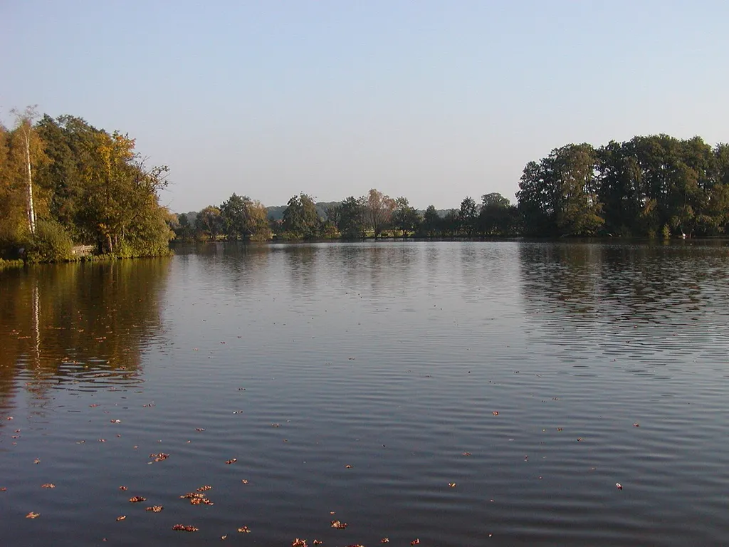 The peat-bog lake called Hücker Moor near the town of Spenge, District of Herford, North Rhine-Westphalia, Germany.