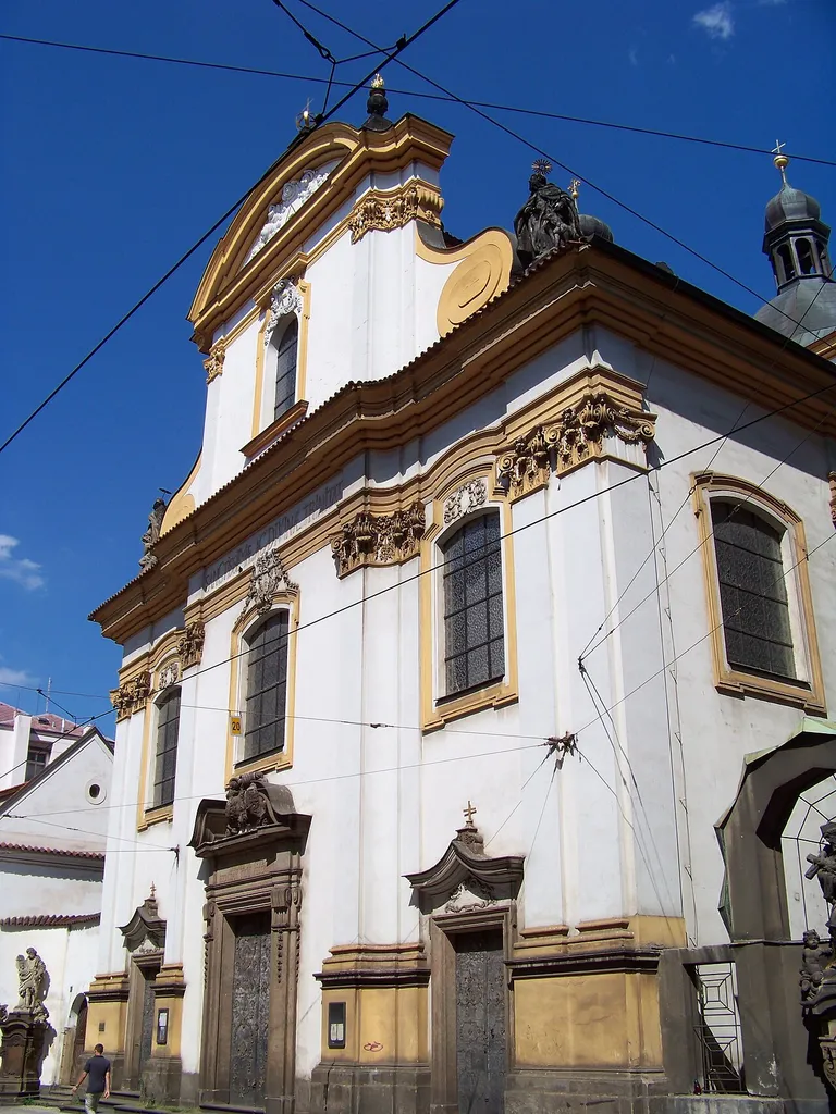 New Town, Prague, the Czech Republic. Spálená street, Holy Trinity Church.