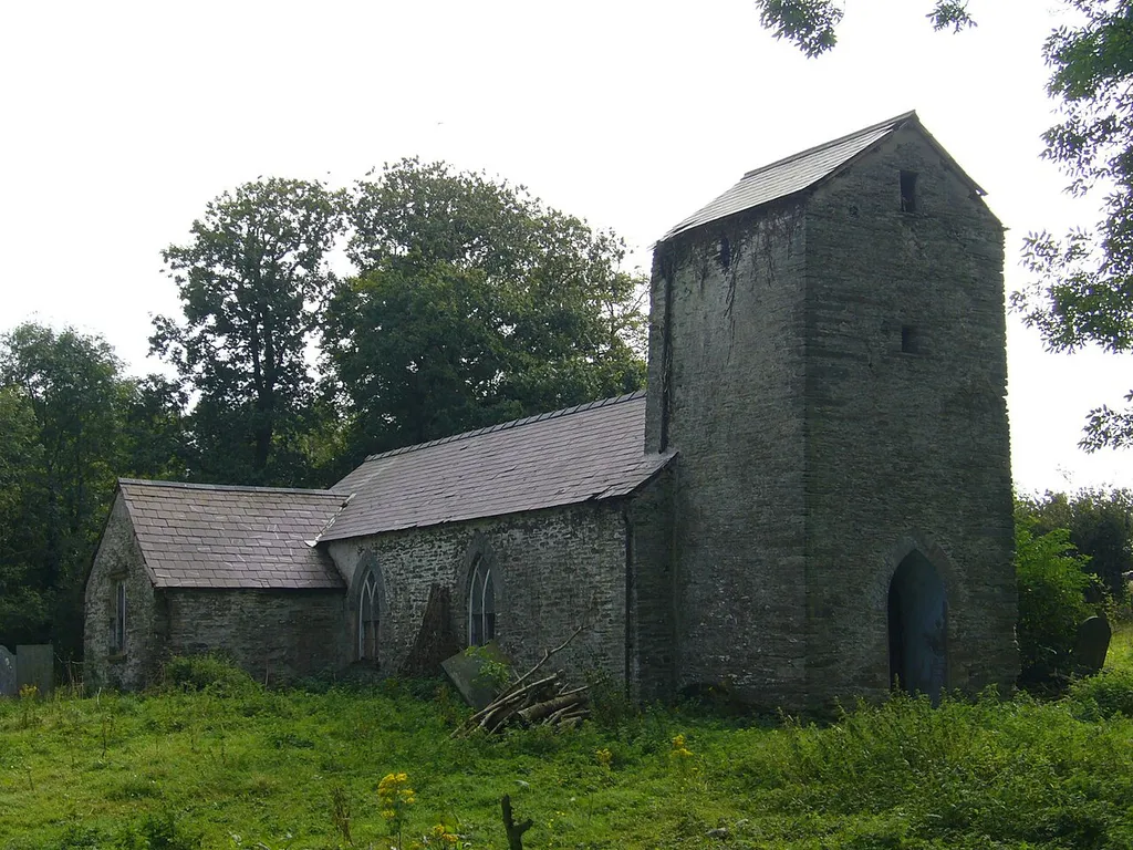 Church of St. Michael at Pen-bedw. Although ruined, someone has gone to the trouble of clearing the vegetation which was smothering the church - see http://www.dyfedfhs.org.uk/pem/pemlfpw.htm . The nearby 572018 is now the church for this area.