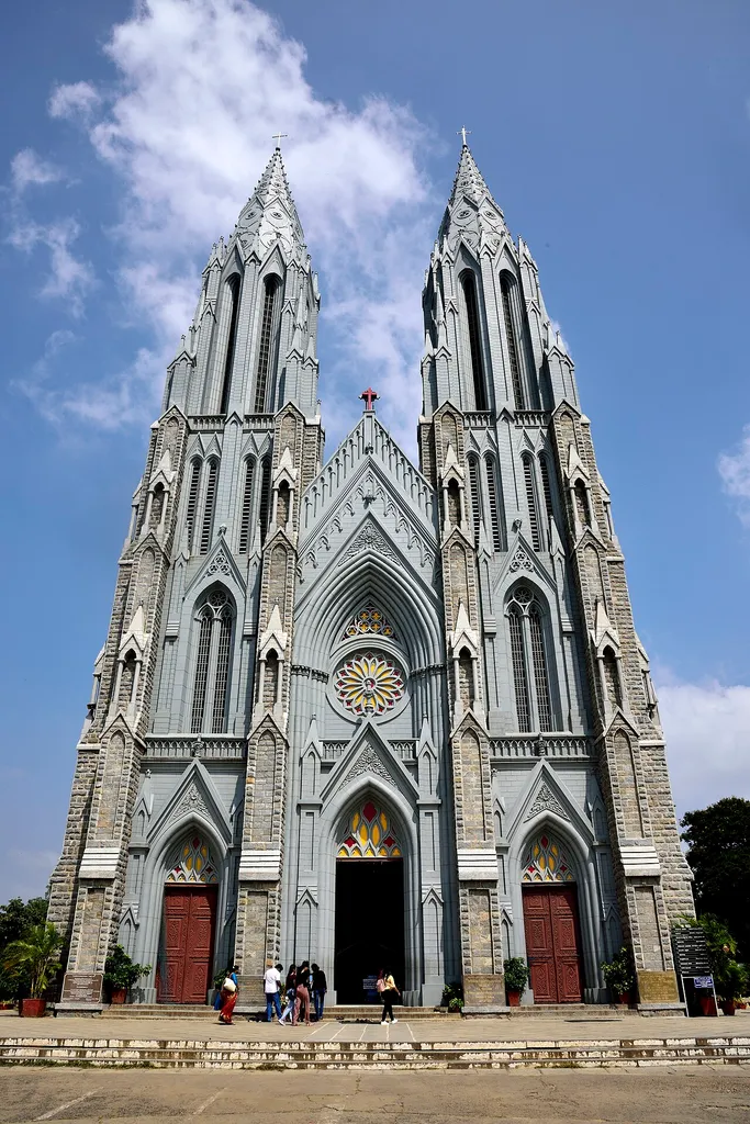 St. Philomina's Cathedral is a Catholic church that is the cathedral of the Diocese of Mysore, India. The full name is the Cathedral of St. Joseph and St. Philomena. It is also known as St. Joseph's Cathedral. It was constructed in 1936 using a Neo Gothic style and its architecture was inspired by the Cologne Cathedral in Germany. This is one of the tallest churches in Asia.
