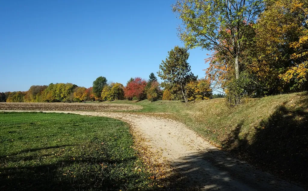 Celtic oppidum Heidengraben, earthworks of the Elsachstadt near Grabenstetten, Baden Wurttemberg, Germany