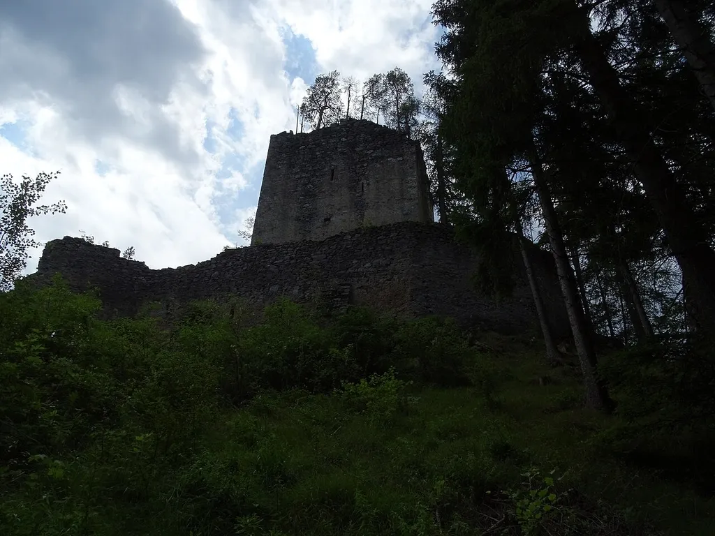 Blick von Norden die als Hungerturm bekannten Burganlage bei Deutschfeistritz