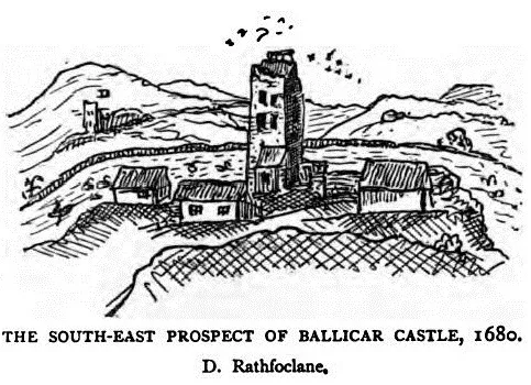 Drawing of the south-east prospect of Ballicar Castle by Thomas Dineley in 1680