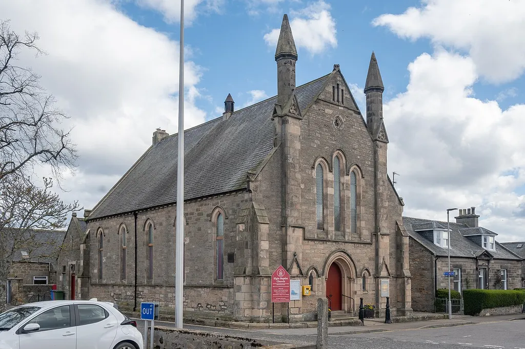 Elgin Baptist Church is located on Reidhaven Street, nearby to the high street. It was founded in 1808 and is part of the wider fellowship of the Baptist Union of Scotland.
