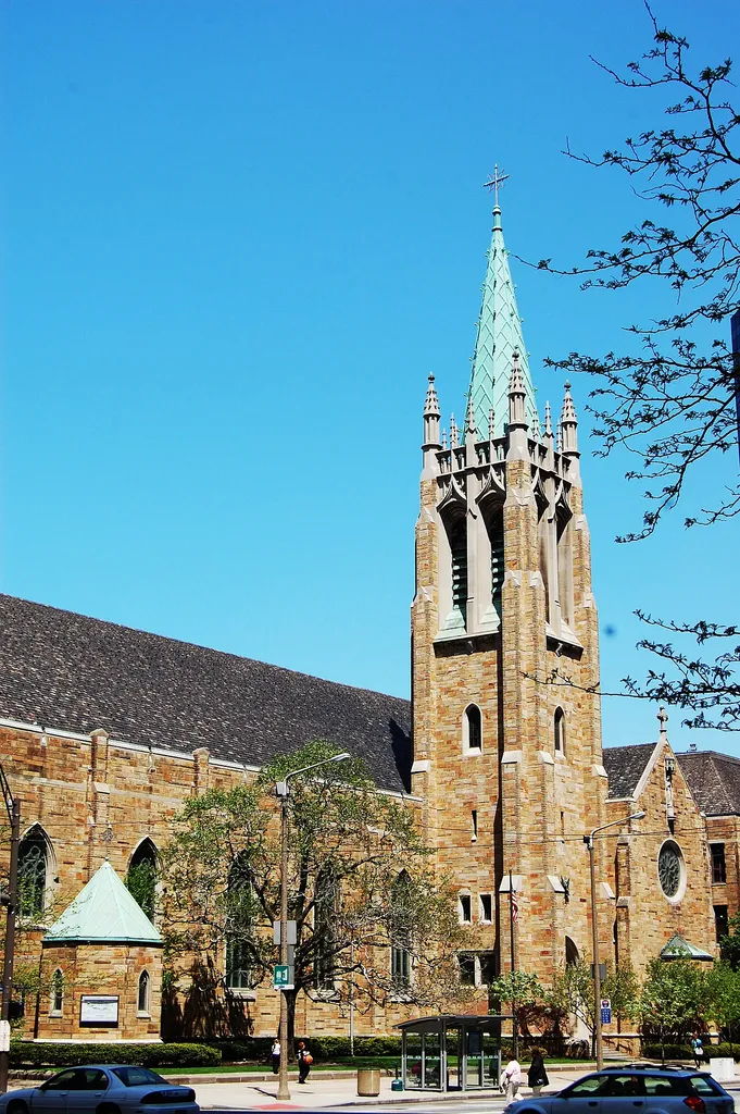 St. John's Cathedral is at the corner of East 9th Street and Superior Avenue in downtown Cleveland, Ohio.