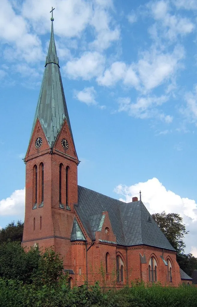 protestant Koogskirche at Kronprinzenkoog, Dithmarschen, Schleswig-Holstein, Germany, built in 1883, designed by the Berlin architect Johannes Vollmer