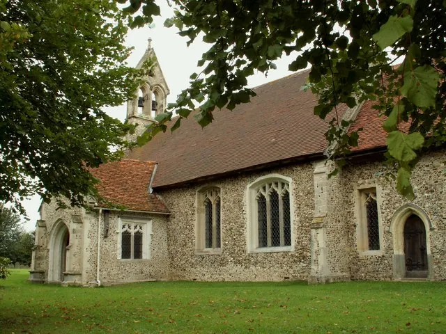 All Saints church, High Roding, Essex This church has a 13th century nave and chancel, a 19th century bellcote and a porch built in 1400. It's a very well cared for church, standing at the end of a lane with a farm for its neighbour.