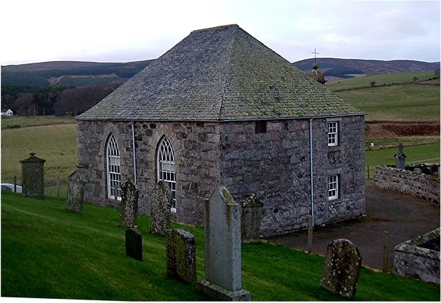 Kildrummy Church Built on the cemetery hill incorporating stone salvaged from the original St Bride's Chapel that once stood near. Indeed the charnel house may be the remains of the latter's porch, which served as a burial aisle for the lairds of Elphinstone.