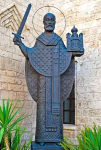 Statue of Saint Nicholas in the complex of the Russian church of Saint Nicholas