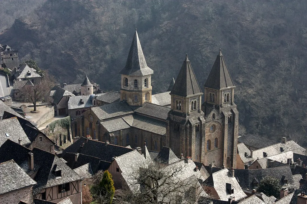 The abbey church in the middle of the village.
