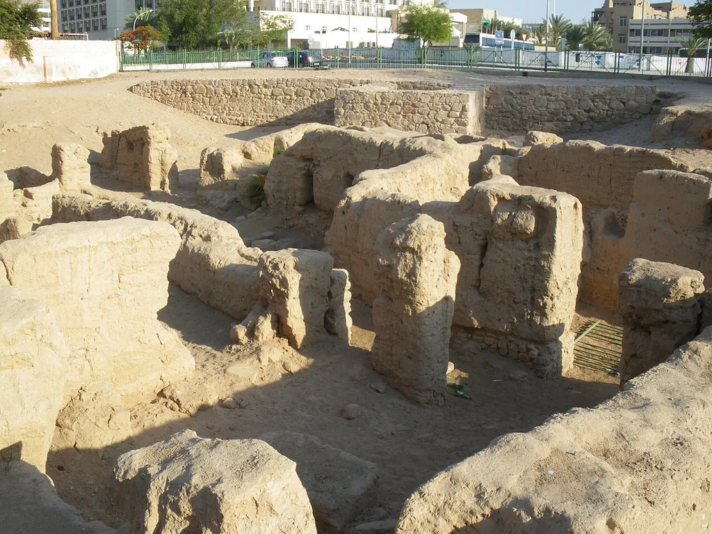 ruins of early church of Aqaba; rear, a byzantine era city wall