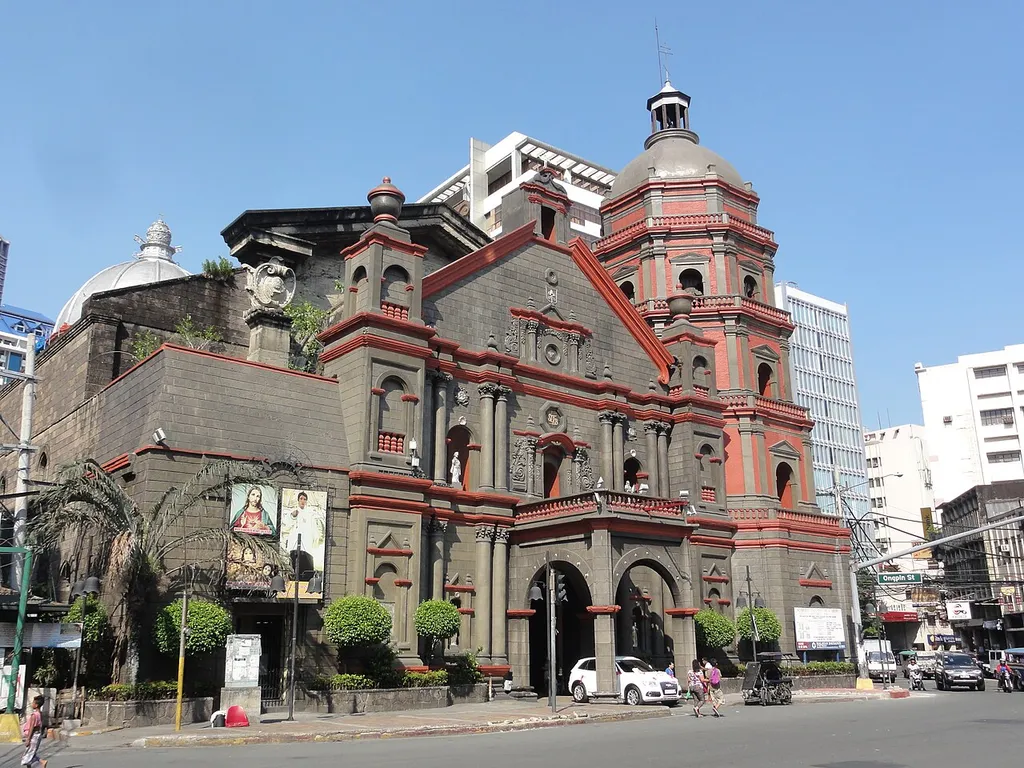 View of Binondo Church in front of Plaza San Lorenzo Ruiz, Binondo, Manila as of June 2015.