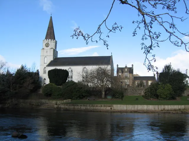White Kirk, Comrie River Earn in foreground. This church is now Comrie Community Centre.