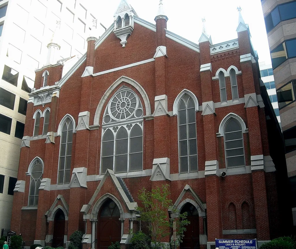 The Metropolitan African Methodist Episcopal Church (founded in 1838; known as "the National Cathedral of African Methodism") located at 1518 M Street, N.W., in downtown Washington, D.C. Designed by architect Samuel G. T. Morsell in 1886, the Gothic Revival-style building is listed on the National Register of Historic Places.